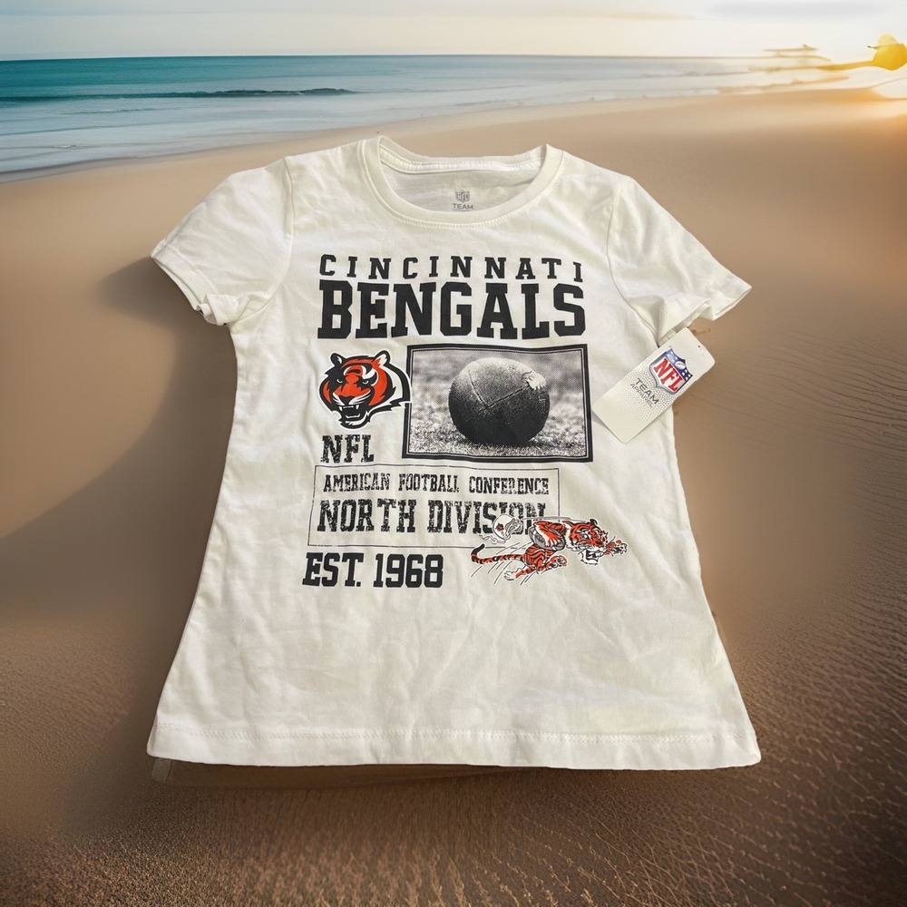 NFL Team Apparel Cincinnati Bengals Graphic T-Shirt Girls M 7/8 White Football